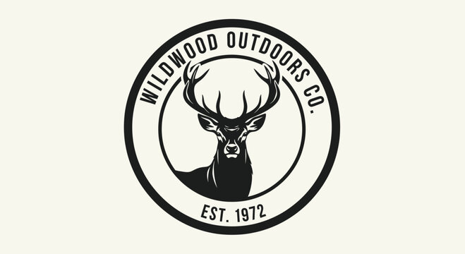 Wildwood Outdoors Co. Deer Head Logo with Antlers and Established Date.