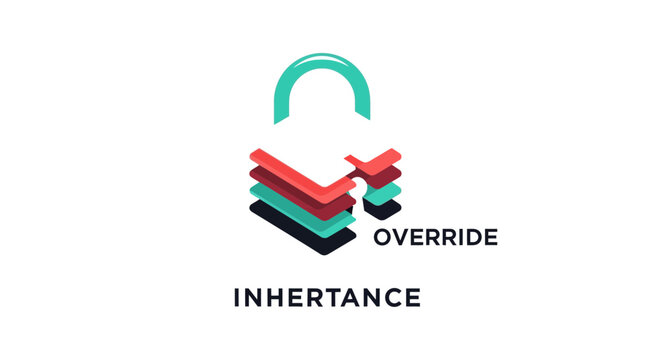 Colorful override inheritance programming concept.