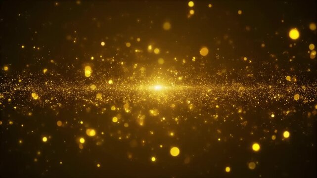 Gif background with golden particles and luxury bokeh light burst
