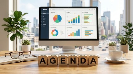 Fototapeta premium Startup growth strategy featuring a meeting agenda for weekly team updates and milestones.