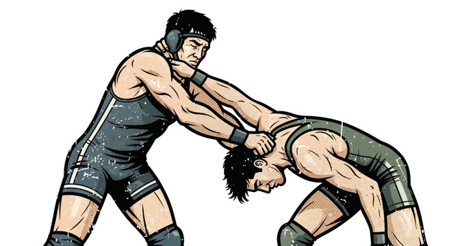 Wrestlers grappling in combat