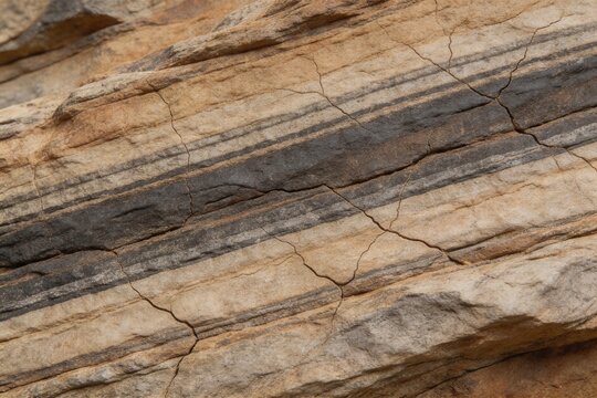 Layered rock formation with cracks