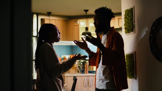 Aggressive people, heated argument, violent quarrel with shouting, man and woman, arguing due to frustration and everyday life drama. Couple in angry dispute, toxic relationship.