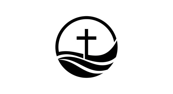 Black and white christian symbol of faith with water elements