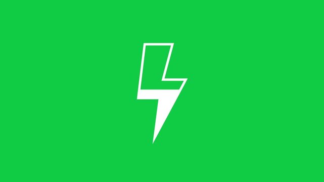 White Lightning Bolt Icon Filling with Charge from Zero to Full on Green Screen, Looping Animation