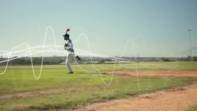 Sports player reacting to runner sprinting turning tagging glove running cheering waveform tracking