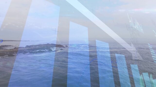 Coast starting with bars appearing curved line drawing marker moving showing falling values