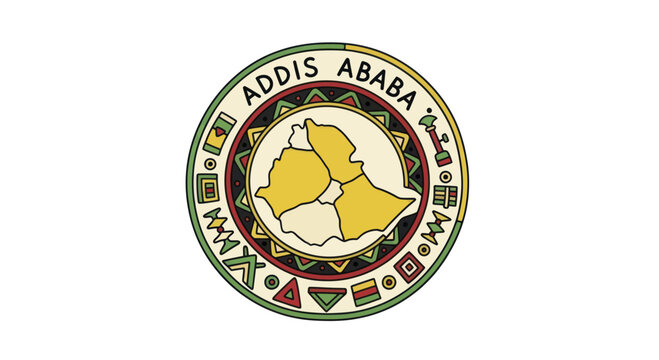 Addis Ababa City Emblem Ethiopia Map Circular Design.