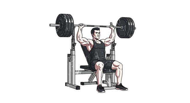 Man lifting heavy barbell on weight bench, fitness exercise
