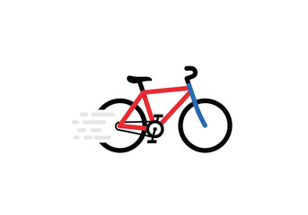 Obraz premium Red and Blue Fast Bicycle Icon with Speed Lines Flat Vector Illustration