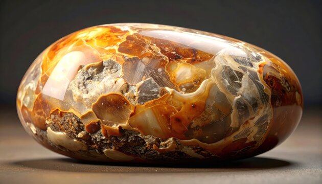 Polished Agate Stone with Swirling Earth Tones and Translucent Layers.