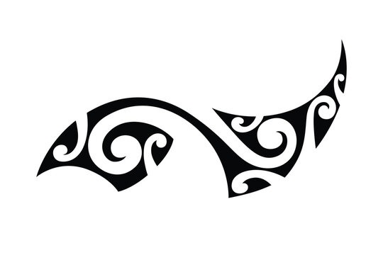 polynesian maori tribal ornament in traditional tattoo style. Elongated decorative element with ethnic geometric patterns and flowing shapes. Bold black ornamental composition suitable for body art pr