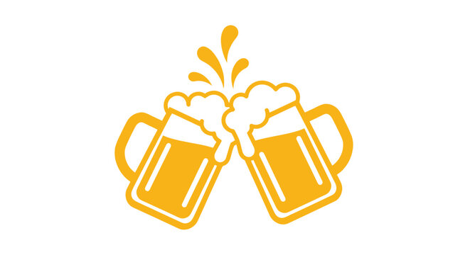 Two Beer Mugs Cheers Toast.