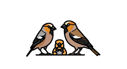 Obraz premium Family of Birds - Two Adult Birds and a Baby Bird Illustration.