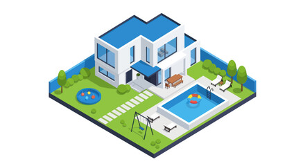 Fototapeta premium Modern Isometric House with Swimming Pool and Garden.