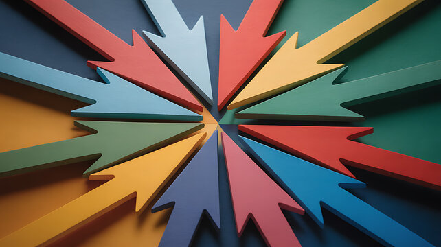Colorful arrows pointing inward symbolizing trust, reliability, and security