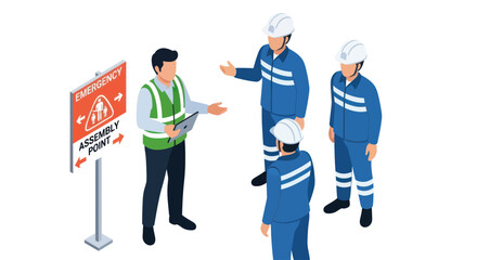 Fototapeta premium Safety briefing for industrial workers at an assembly point.