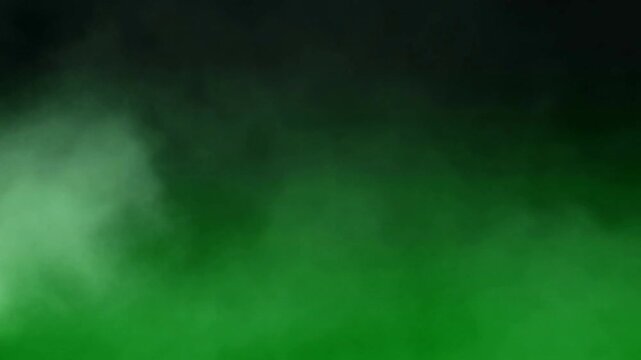 Green fog rises slowly across dark landscape creating mysterious atmosphere