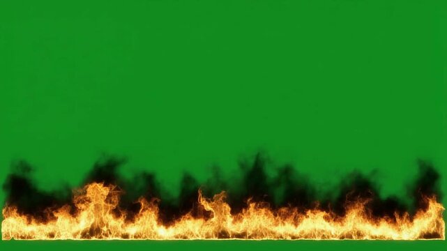 A horizontal line of intense fire burns across the bottom of a green screen.