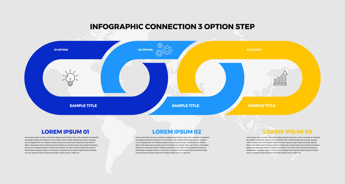 Infographic 3 option step chain connection for visual communication presentation template, web, ui ux, report, presentation, visual strategy. vector eps