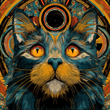 Psychedelic cat. DMT art style.