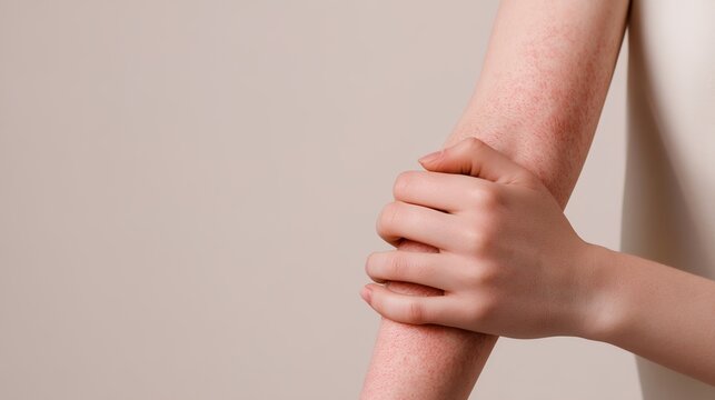 Eczema inflammatory skin disorder visualization showing characteristic cutaneous lesions, itchy rashes, dry skin patches, redness, scaling and epidermal irritation symptoms