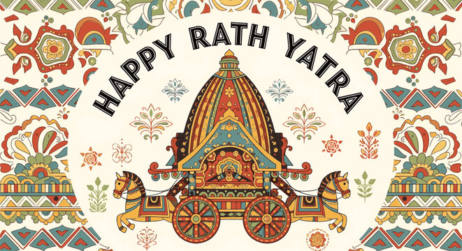 Decorative illustration of a traditional chariot for Rath Yatra festival