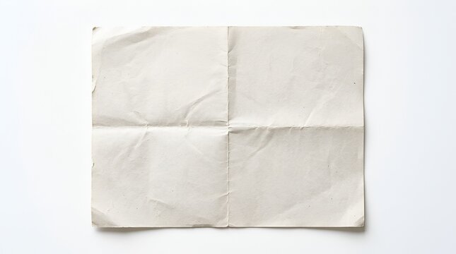 Old blank piece of white paper with deep creases folded into four equal square sections