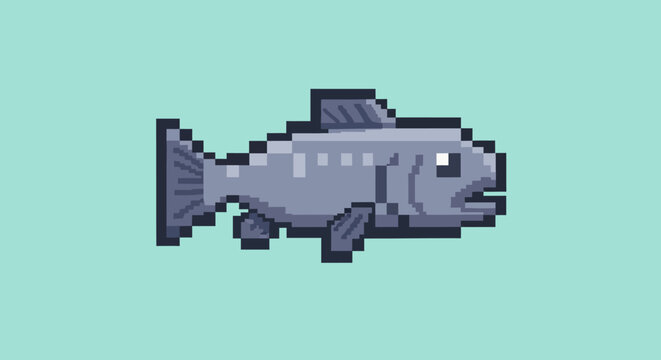 Pixel Art Fish Image.