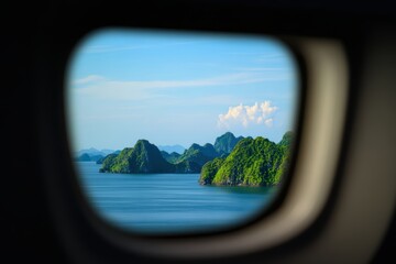 Fototapeta premium 水上の飛行機の窓から見た島々の眺め