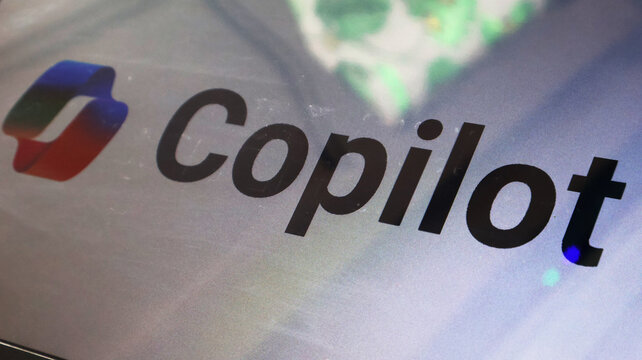 A close-up view of the Copilot logo on a screen