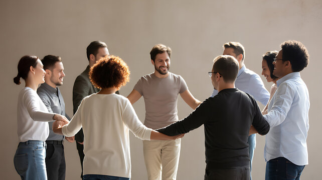 diverse group holding hands in circle symbolizing freedom, adventure, and exploration