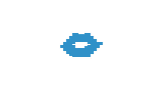 Blue Pixelated Lips Closeup.