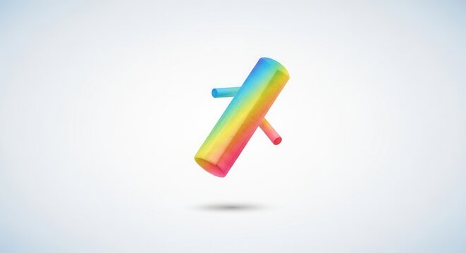 Luminous rainbow-hued geometric composition displaying an interconnected cylindrical design