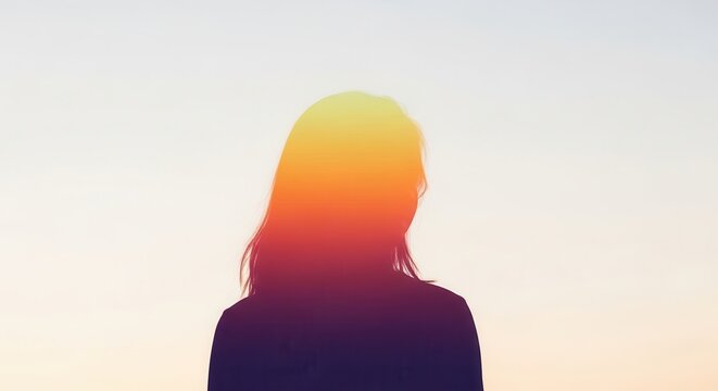 Vibrant silhouette of an individual against an ethereal sky, reflecting contemplation and inner