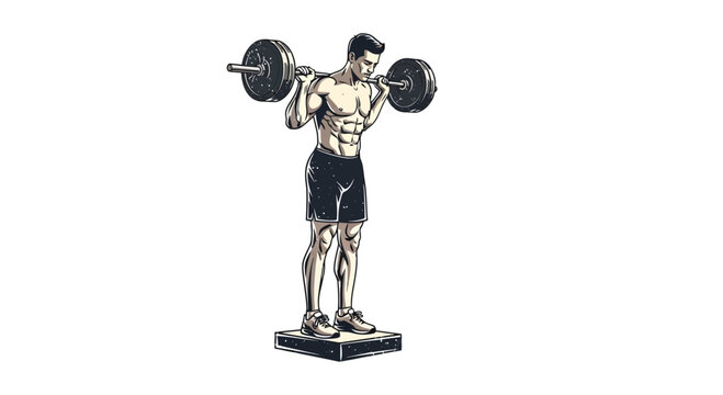 Man doing barbell squats, illustration, fitness, gym workout, strength training