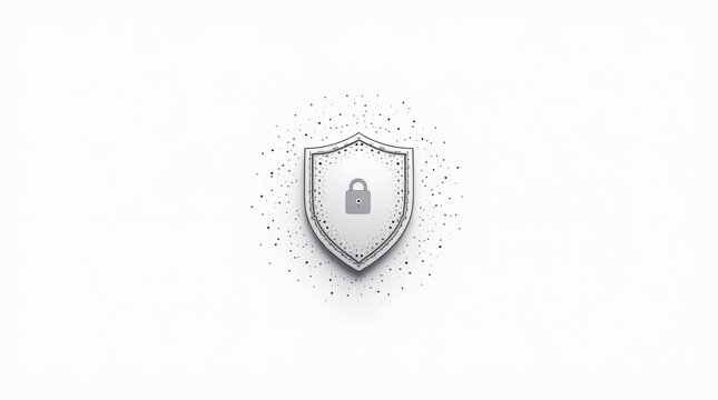 Secure shield icon with a padlock representing data protection cybersecurity privacy in a digital network white background online security