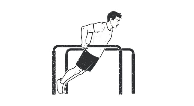 Man doing dip exercise on parallel bars, fitness illustration