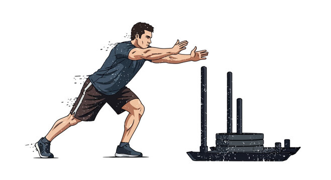 Man pushing weighted sled for intense workout