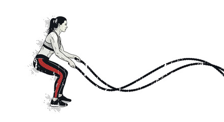 Fototapeta premium Woman exercising with battle ropes, fitness and strength training