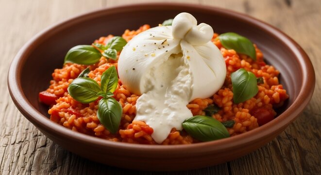 Delicious Italian Risotto with Creamy Burrata Cheese and Fresh Basil 1.