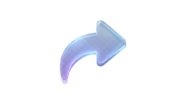 Glowing blue arrow pointing right on white background symbol curve direction navigation futuristic