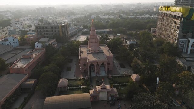 Raipur Ram Mandir Aerial View, Historic Ram Temple Raipur, City Landmark Ram Mandir, Drone View of Ram Temple stock video.