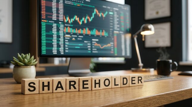 Annual general meeting and public company reporting concept with shareholder text.