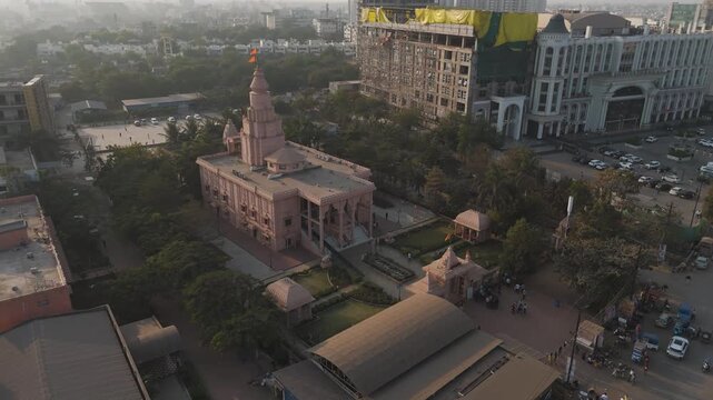 Raipur Ram Mandir Aerial View, Historic Ram Temple Raipur, City Landmark Ram Mandir, Drone View of Ram Temple stock video.