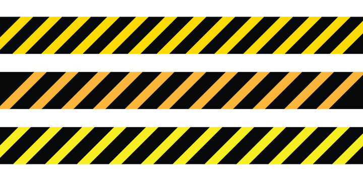 Black and yellow diagonal hazard warning stripes for construction safety.  Warning safety stripe caution hazard danger road vector sign symbol. Long danger ribbon. Eps10