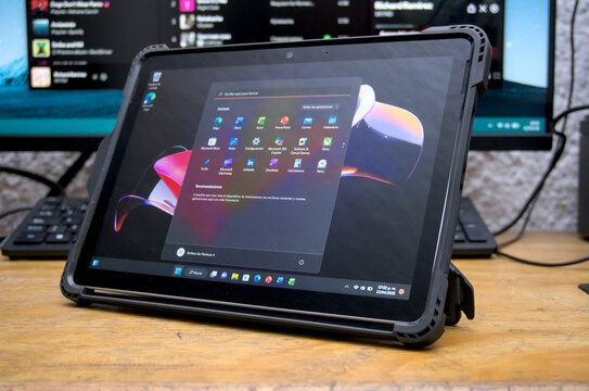 Zapopan Jalisco, Mexico - April 22, 2025: Microsoft Surface Go 2 silver tablet back view, windows tablet concept