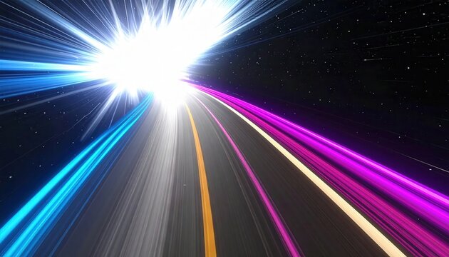 T&uacute;nel de velocidade da luz com trilhas coloridas brilhantes para conceitos digitais futuristas