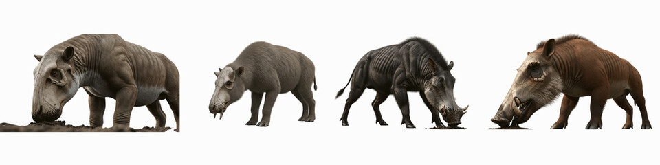 Fototapeta premium Collection of prehistoric extinct animals and ancient mammals on black