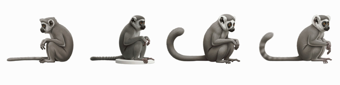 Collection of ring tailed lemur animals sitting in different poses
